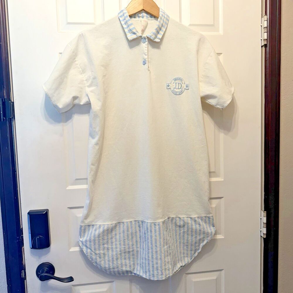 Jennifer Dale Vintage Sleep Shirt Women's Small Blue White Striped Nightgown USA